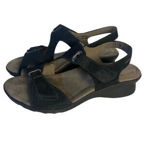 Mephisto Air Relax Black Womens Wedge Suede Comfort Shoe Sandal Size 36/5.5